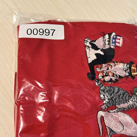 VTG Womens M Peanut Butter & Jelly Holiday Embroidered Red Cat Shirt USA - Picture 9 of 9